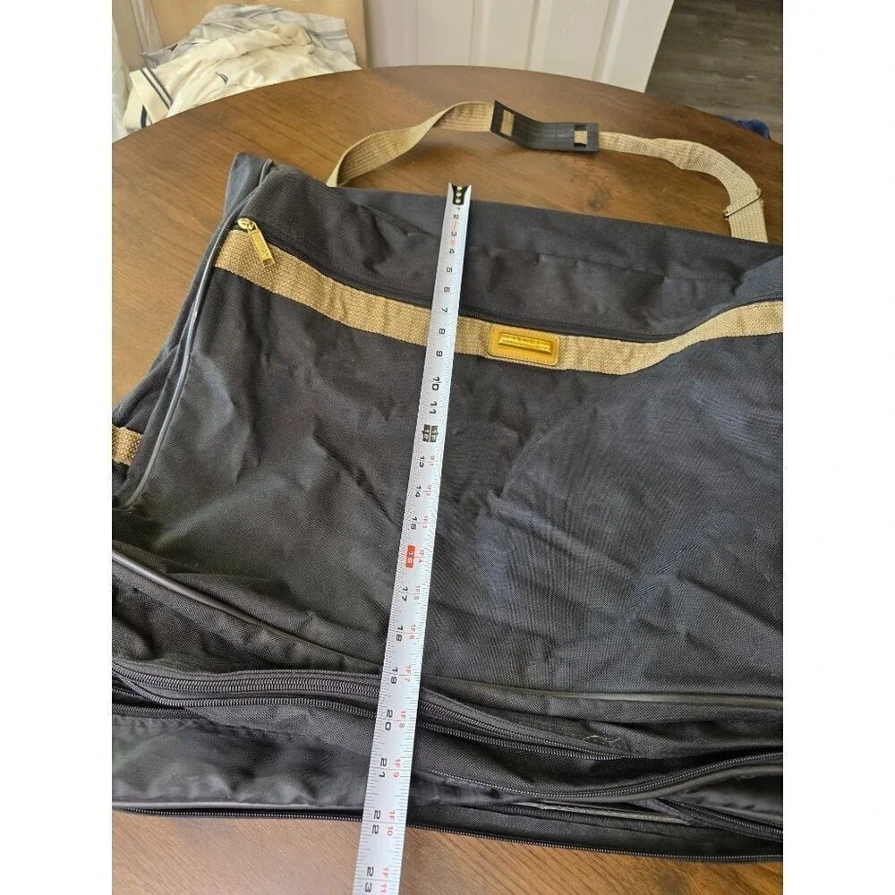 Verdi Tweed & Leather Folding 2-Suiter Garment Bag with Shoulder Strap